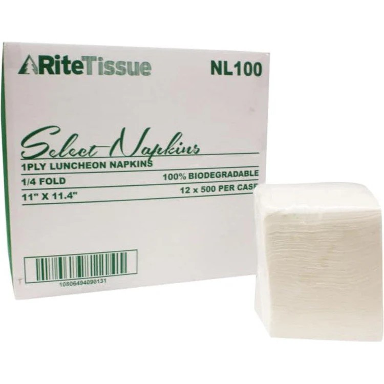 1 Ply 12" X 12" Luncheon Napkins with 1/4 Fold -  6000/Cs
