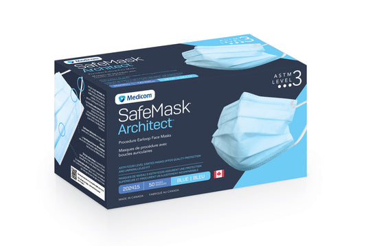 Surgical Face Masks 3ply ASTM 3 – MADE IN CANADA, Box of 50 (blue, Level 3) Packaging: Box of 50 (10 Boxes in a Case)