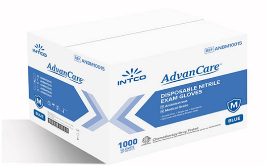 INTCO Advancare Exam Grade Nitrile Gloves | Blue Packaging: Box of 100 (10 Boxes in a Case)
