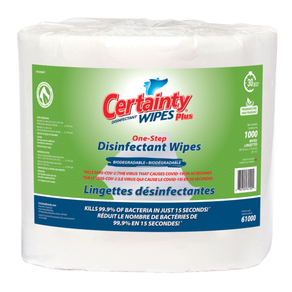 Biodegradable Plus Disinfectant Wipes (1000 count)- * 2 Rolls /Case
