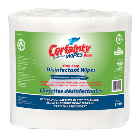 Biodegradable Plus Disinfectant Wipes (1000 count)- * 2 Rolls /Case