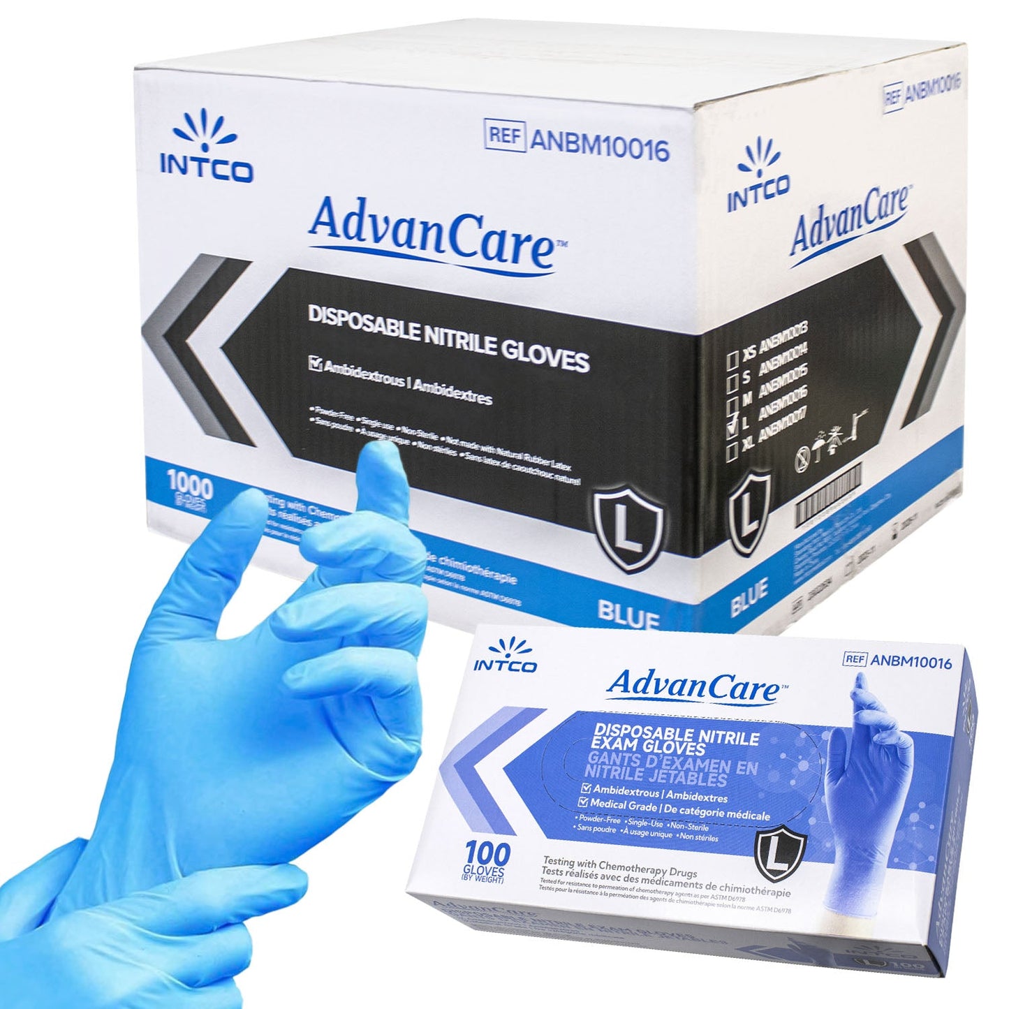 INTCO Advancare Exam Grade Nitrile Gloves | Blue Packaging: Box of 100 (10 Boxes in a Case)