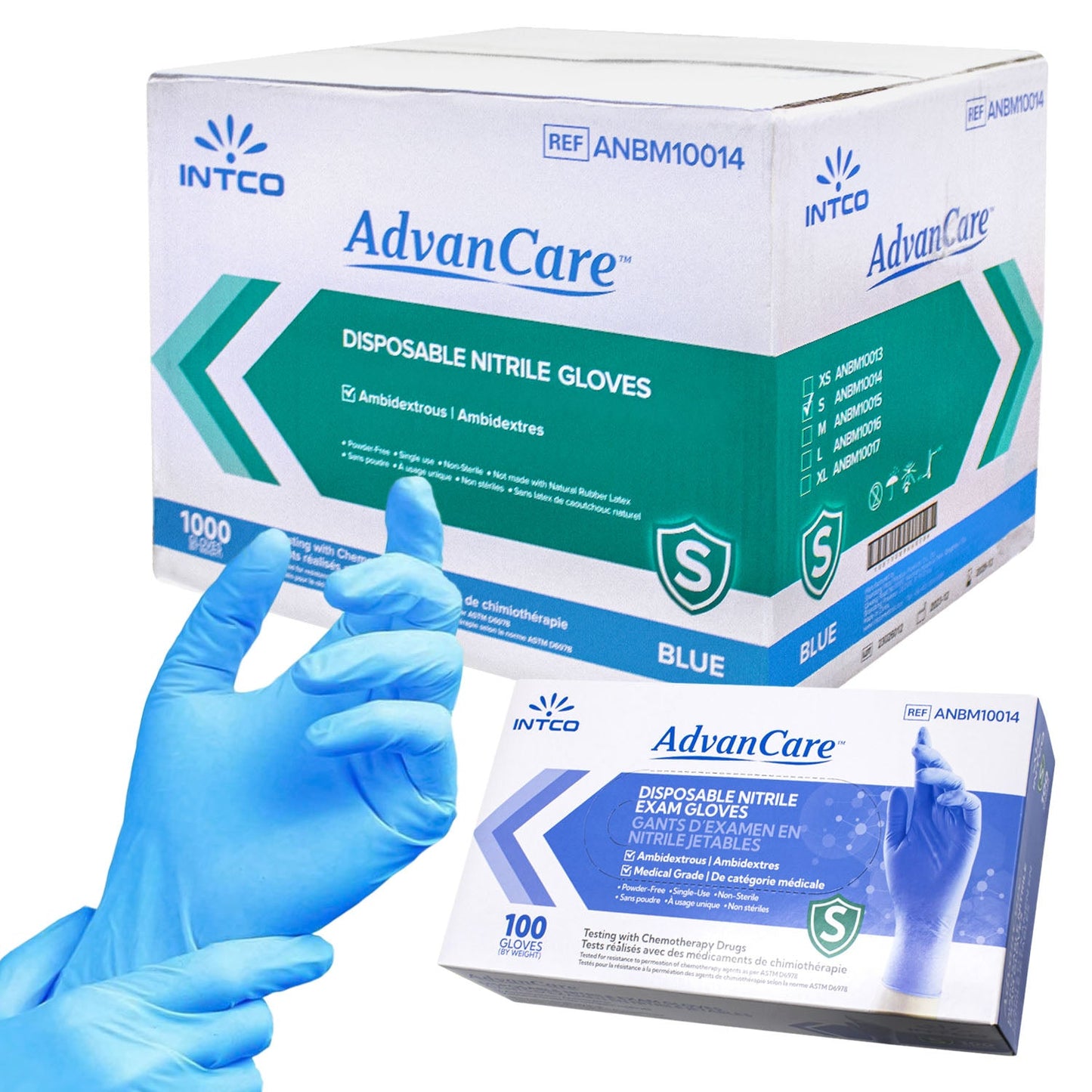 INTCO Advancare Exam Grade Nitrile Gloves | Blue Packaging: Box of 100 (10 Boxes in a Case)