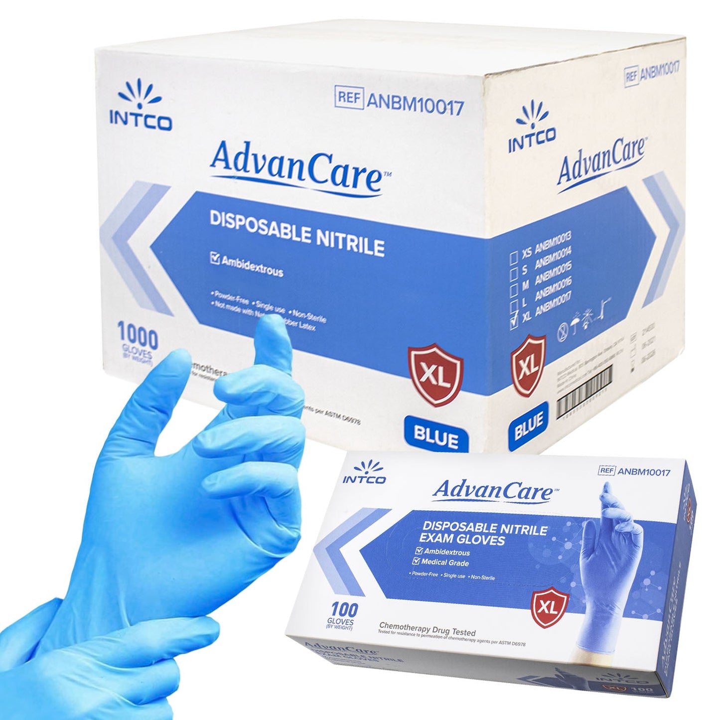 INTCO Advancare Exam Grade Nitrile Gloves | Blue Packaging: Box of 100 (10 Boxes in a Case)