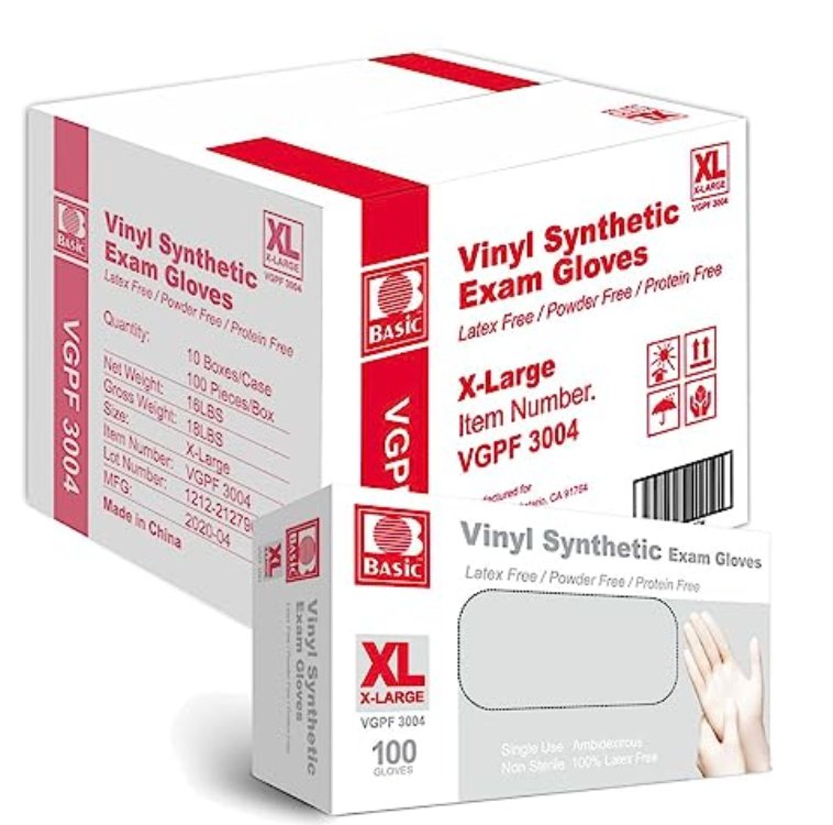 Vinyl Synthetic Exam Gloves Packaging: Box of 100 (10 Boxes in a Case)