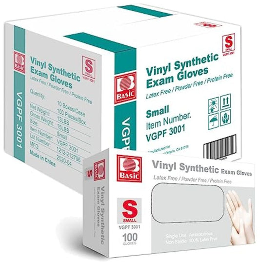Vinyl Synthetic Exam Gloves Packaging: Box of 100 (10 Boxes in a Case)
